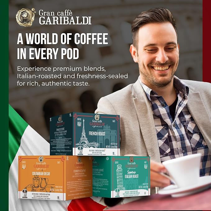 Caffè Garibaldi Colombian Coffee Pods, for Keurig K-Cup Brewers, Single Serve Cups with 100% Arabica Blend for Coffee Makers, 12 Count Recyclable Pods - Medium Roast