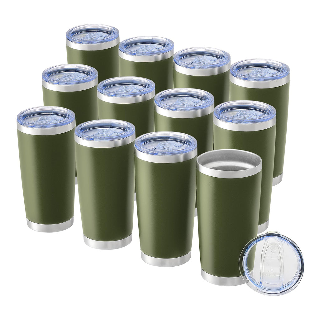 OMTech 20oz Tumbler Bulk, 12 pcs Stainless Steel Insulated Mug, Army Green