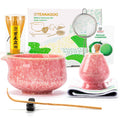 TEANAGOO Matcha Whisk Set,7 Pcs Matcha Set Pink for Making Latte,Ceramic Bowl(chawan) whith Spout and Whisk,Gift for Friend/Family