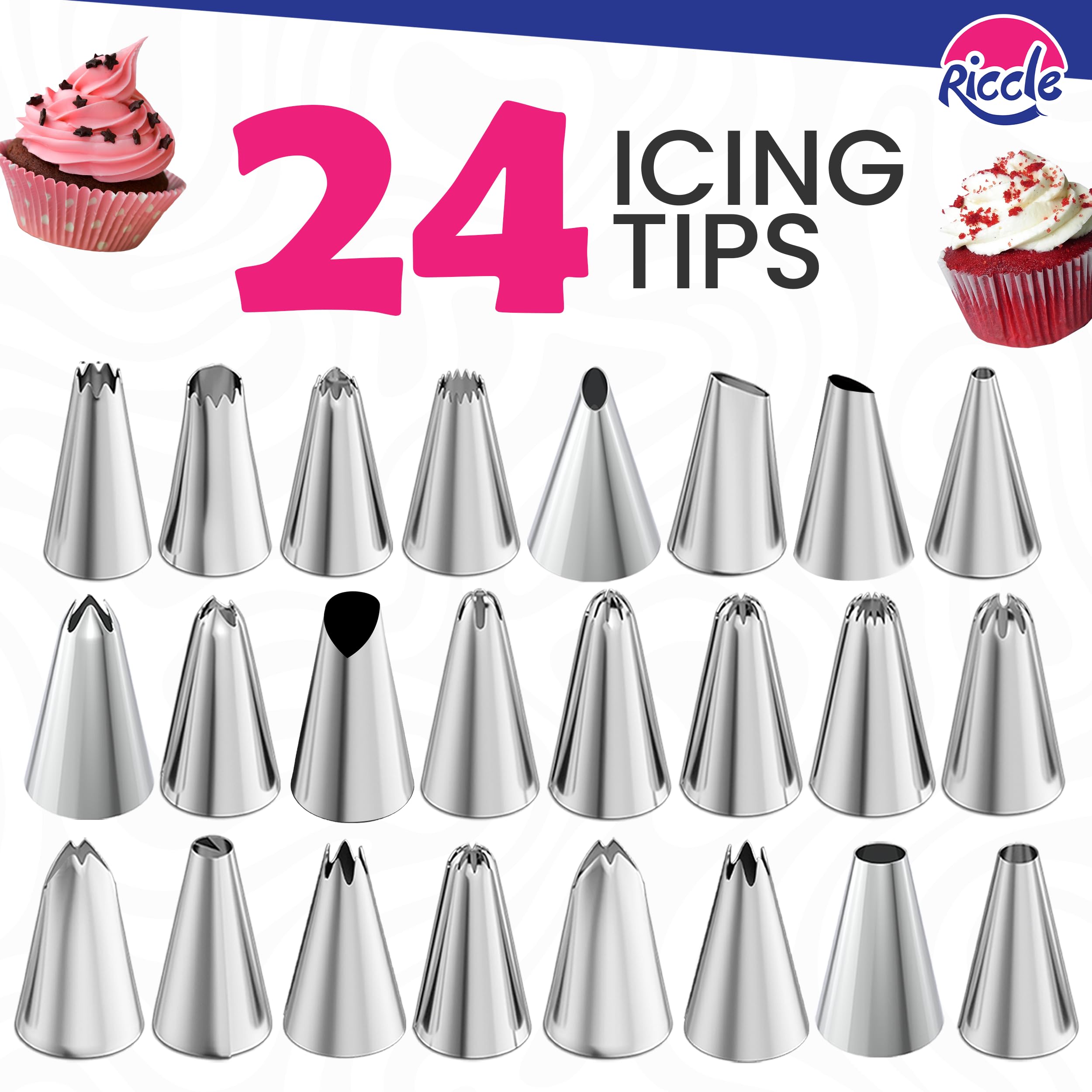 Riccle 88 pcs Cake Decorating Kit with Blue Cake Turntable - Includes 50 Disposable + 2 Reusable Piping Bags and Tips Set, 24 Icing Piping Tips, 2 Spatulas, 3 Icing Comb Scraper (Black)