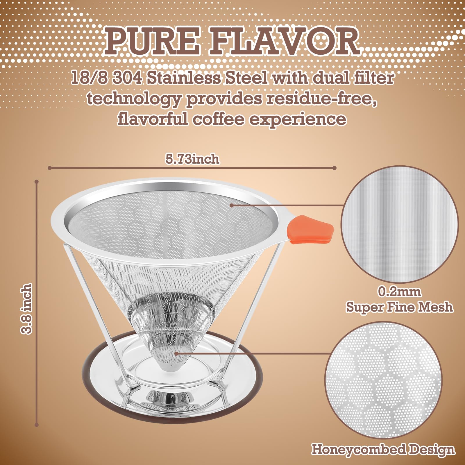 X-VESOLJE Pour Over Coffee Dripper, Paperless Pour Over Coffee Filter, Reusable Pour Over Coffee Maker Set, Dual-Layer Stainless Steel Cone Filter, Detachable Dripper Stand, Single Cup Brewer 1-4 Cup