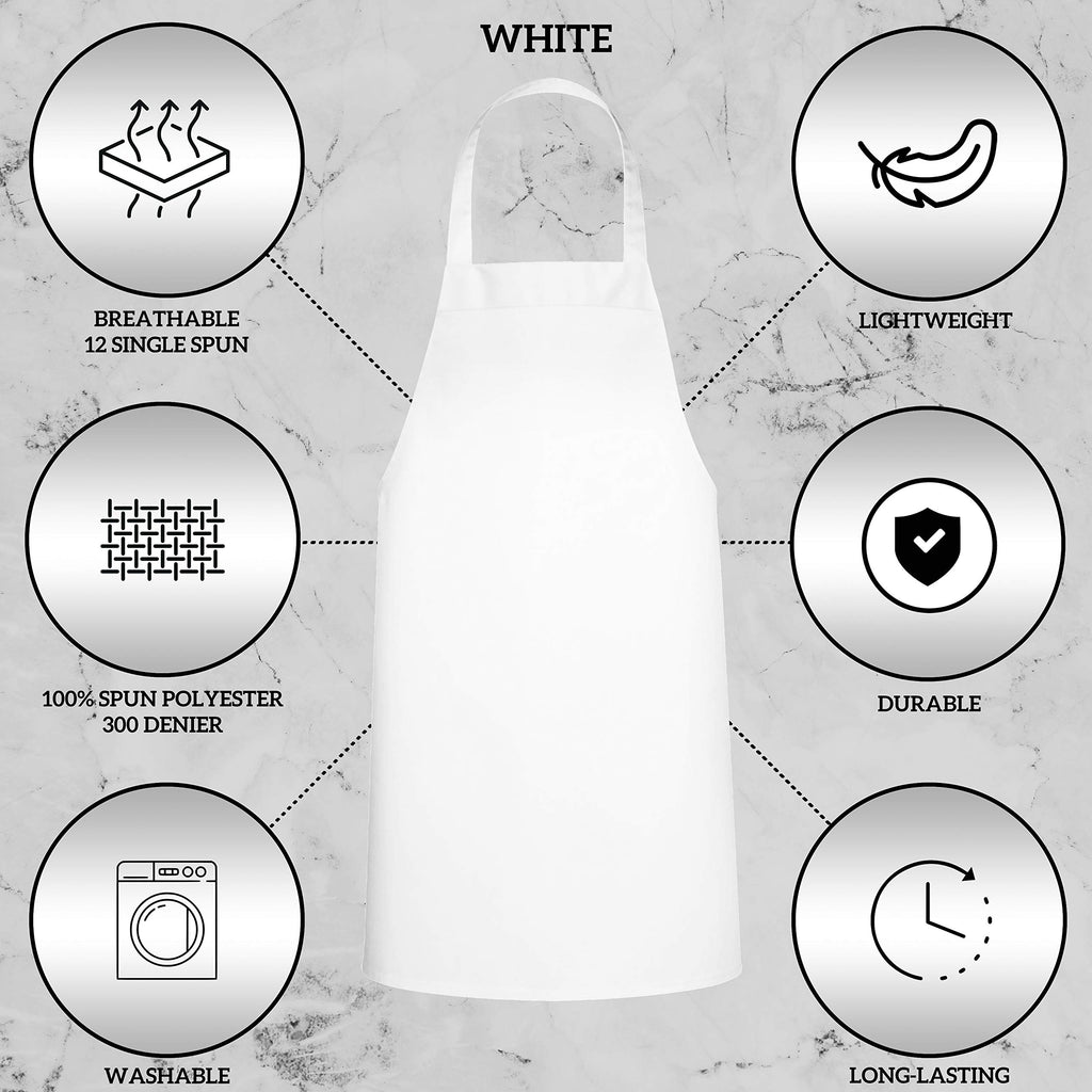 GREEN LIFESTYLE 12 Pack Bib Apron - Unisex White Aprons, Machine Washable Aprons for Men and Women, Kitchen Cooking BBQ Aprons Bulk (Pack of 12, No Pockets, White)