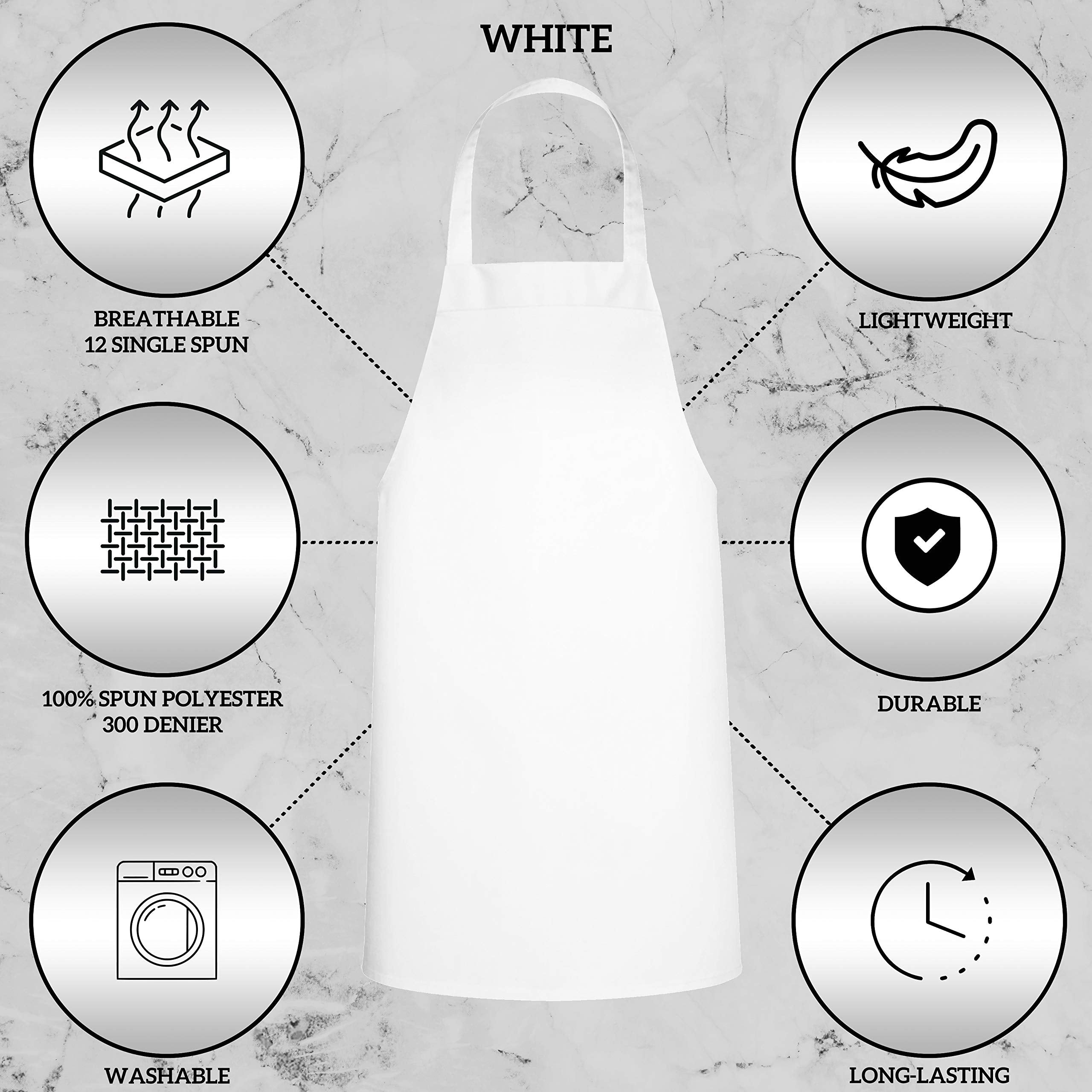 GREEN LIFESTYLE 12 Pack Bib Apron - Unisex White Aprons, Machine Washable Aprons for Men and Women, Kitchen Cooking BBQ Aprons Bulk (Pack of 12, No Pockets, White)