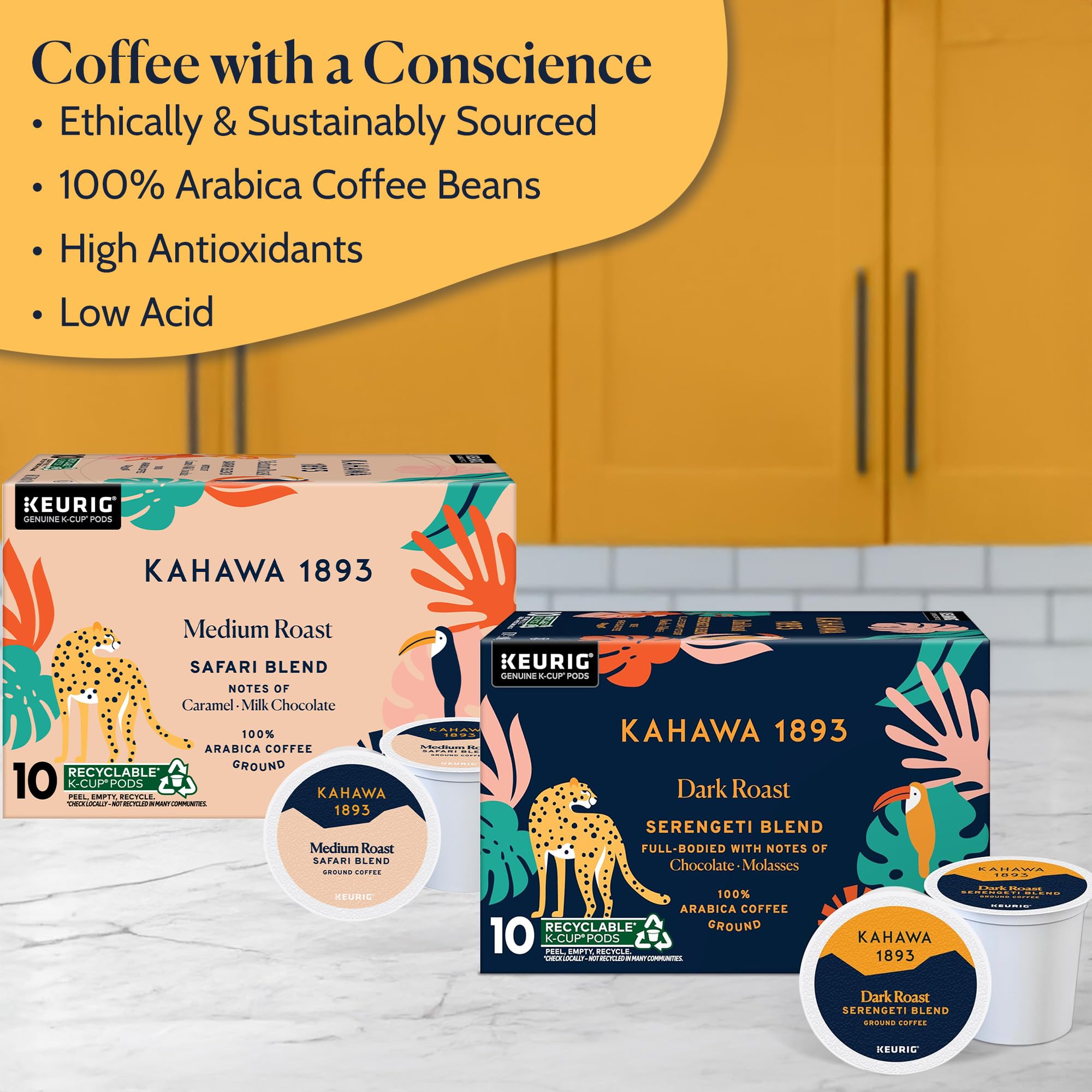 Kahawa 1893 Variety Pack Coffee K-Cup Pods - Safari & Serengeti Blend (40 Count) - As Seen on Shark Tank, 1 Box Medium Roast + 1 Box Dark Roast, Ethically & Sustainably Sourced