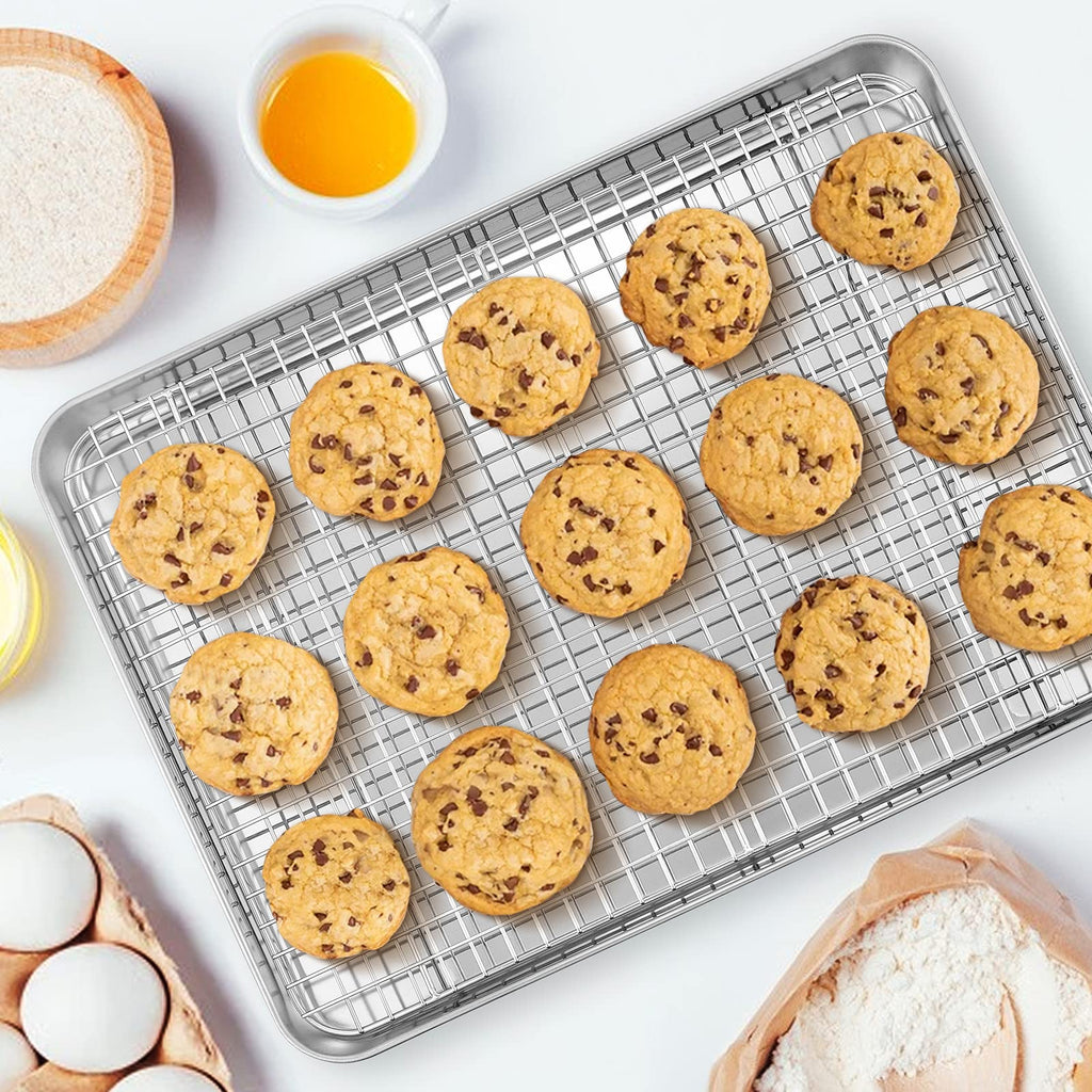 E-far Cooling Baking Rack Set of 2, Stainless Steel Grid Wire for Oven Roasting Cooking Bacon, 11.6" x 9.2" Grilling Broiling for Cooling Cookie Cake, Non-toxic & Dishwasher Safe