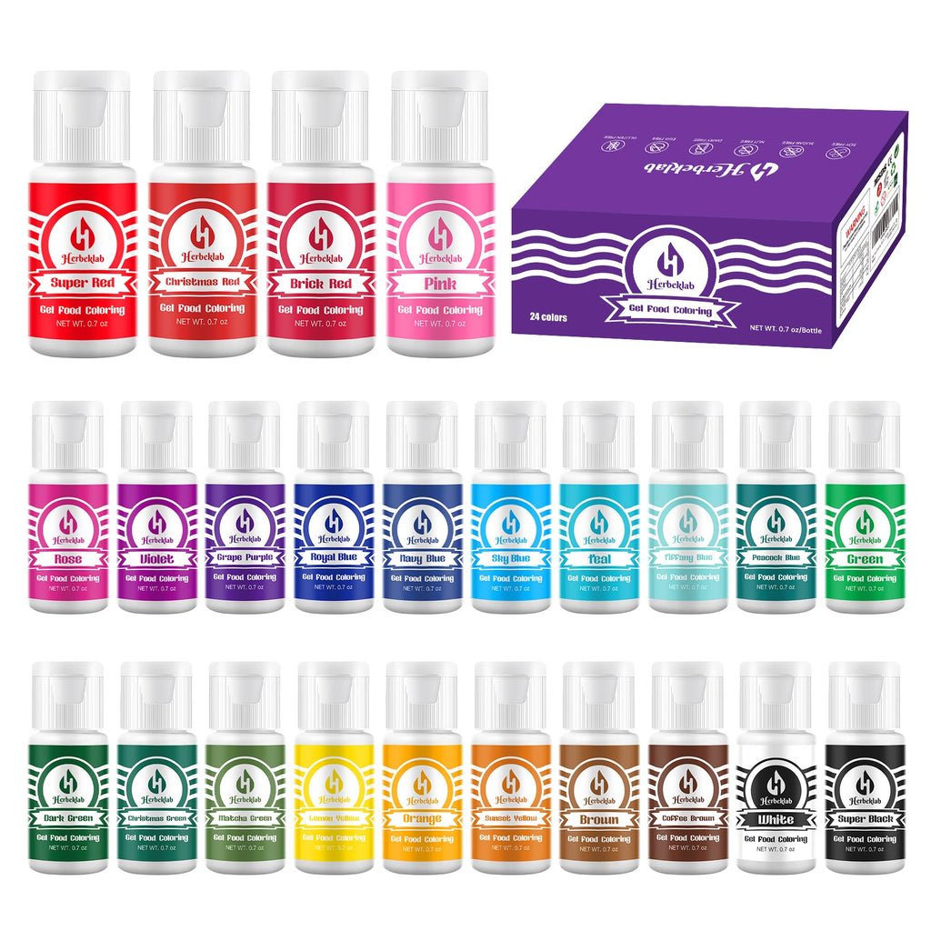 Gel Food Coloring Set – 24 Colors x 0.7 oz Concentrated Gel Based Food Dye for Baking, Icing, Cake Decorating, Cookies & Fondant