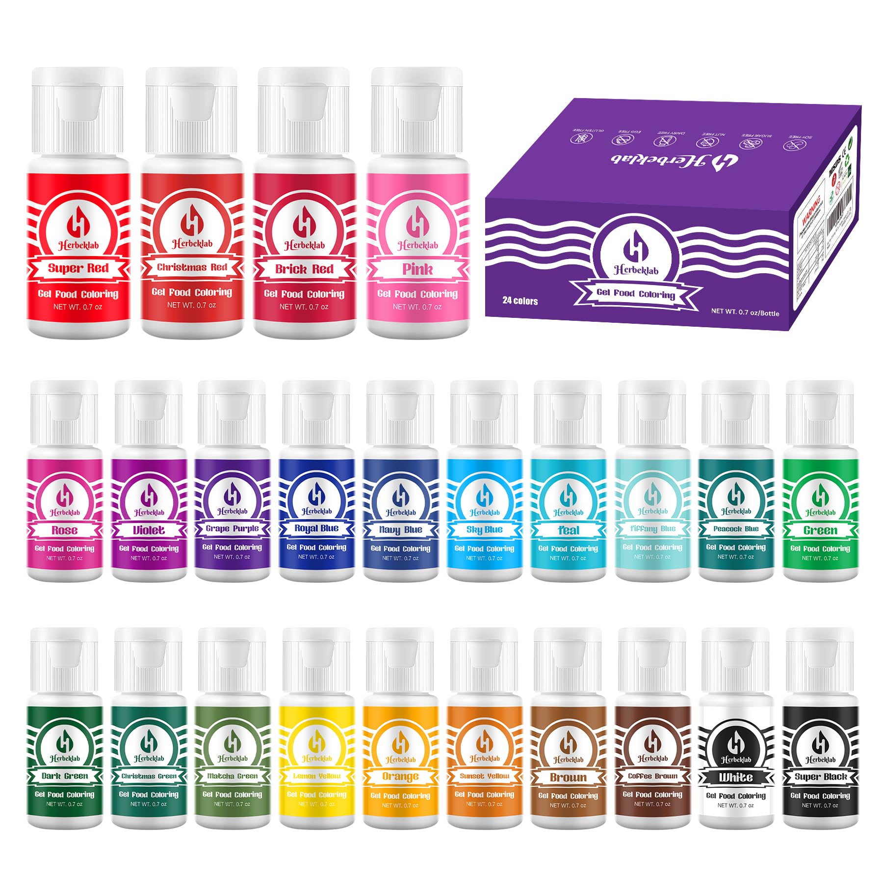 Gel Food Coloring Set – 24 Colors x 0.7 oz Concentrated Gel Based Food Dye for Baking, Icing, Cake Decorating, Cookies & Fondant