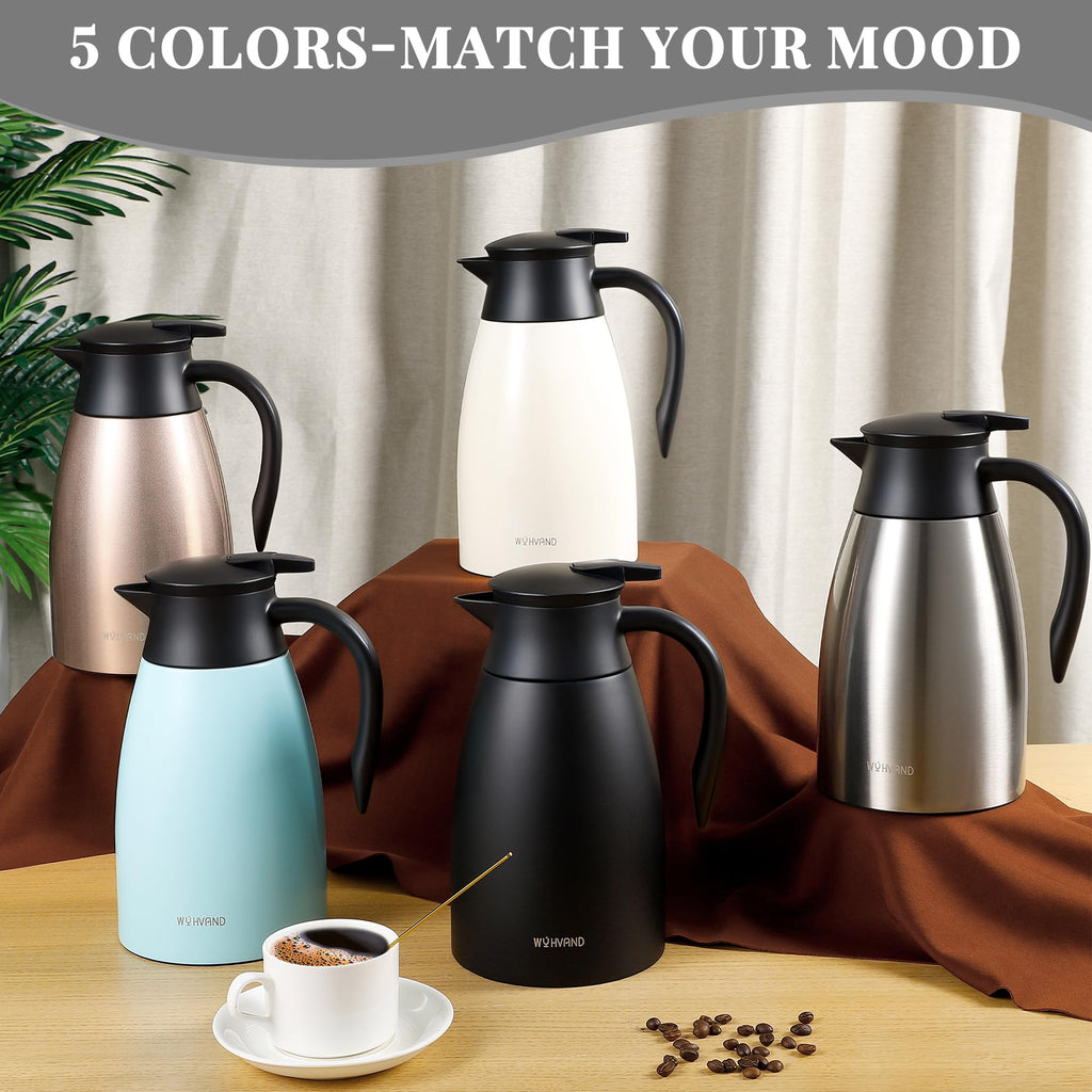 WYHVAND Thermal Coffee Carafe, 51 oz, Leakproof Push-Button Lid, Silver