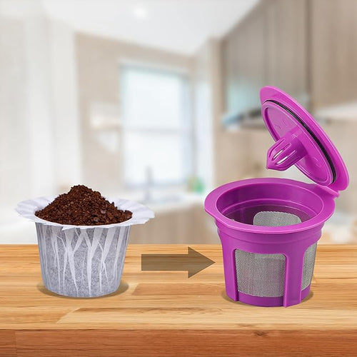100 Count Disposable Coffee Filters with 4 Pack Reusable K Cup for Keurig 1.0 and 2.0 Coffee Makers