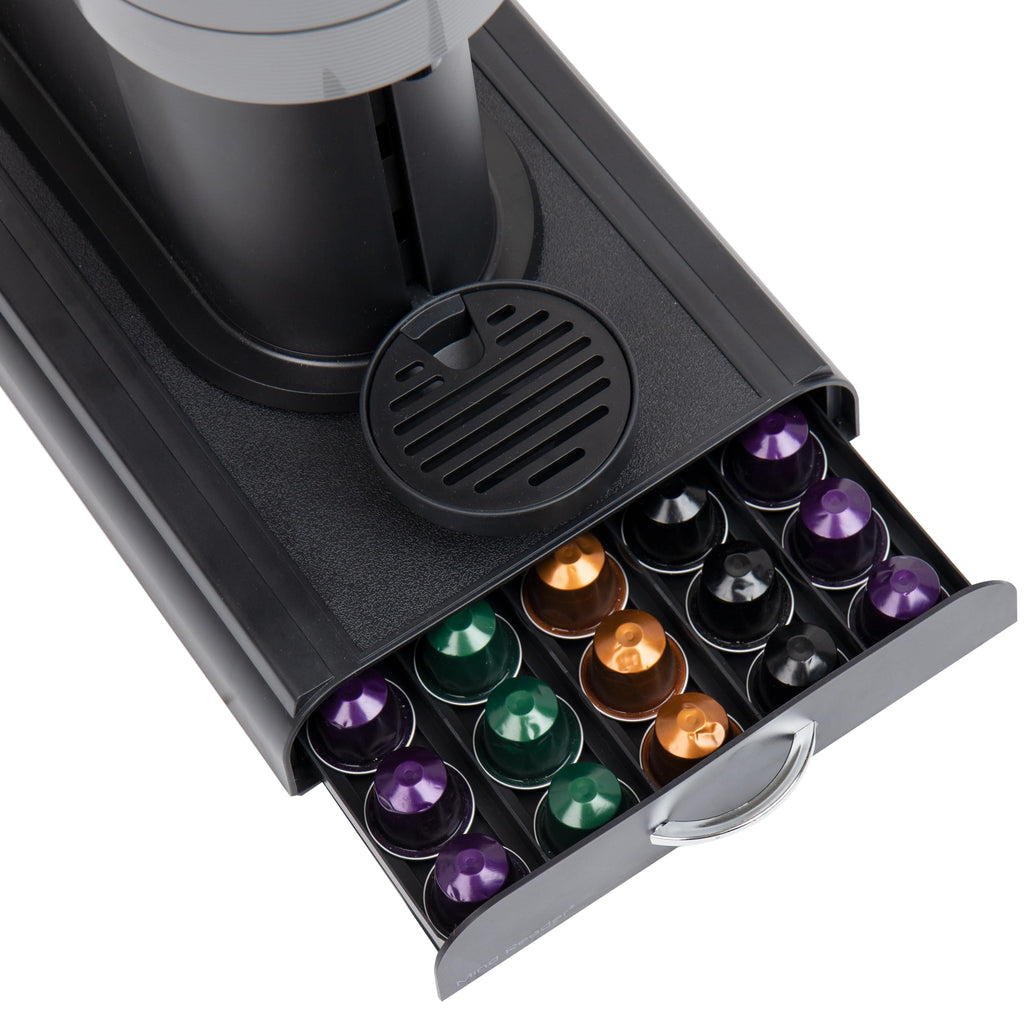 Mind Reader Single Serve Coffee Capsules Drawer, Holds 50 Small Capsules, Coffee Pod Drawer Organizer, Countertop Storage Base, Black