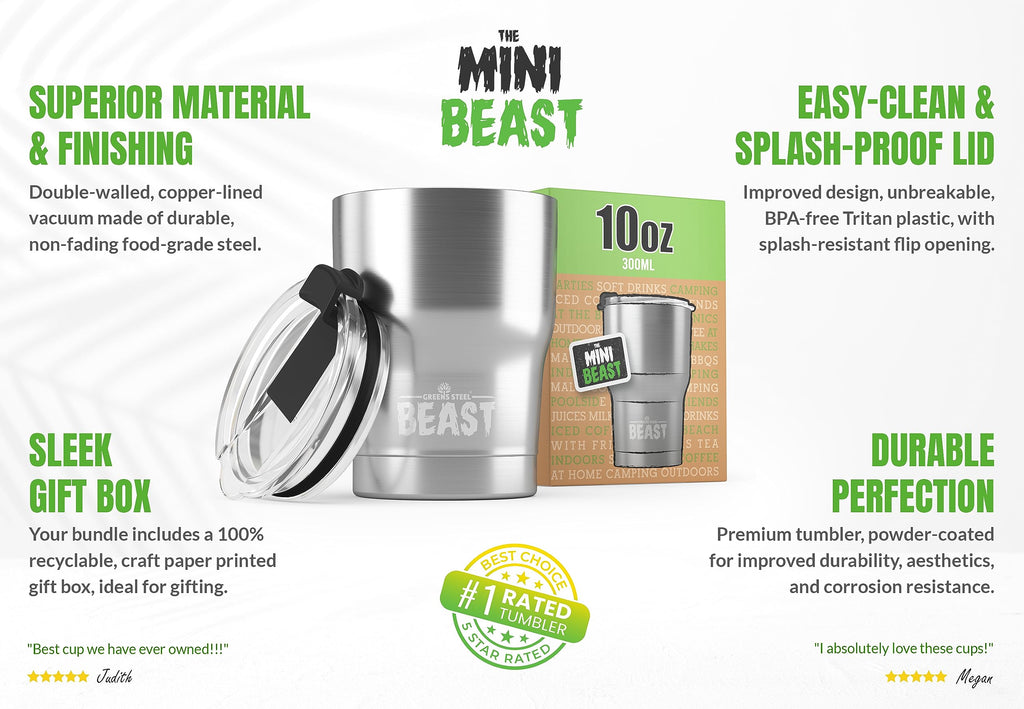Beast 10 oz Tumbler Stainless Steel Vacuum Insulated Coffee Ice Cup Double Wall Travel Flask (Steel)