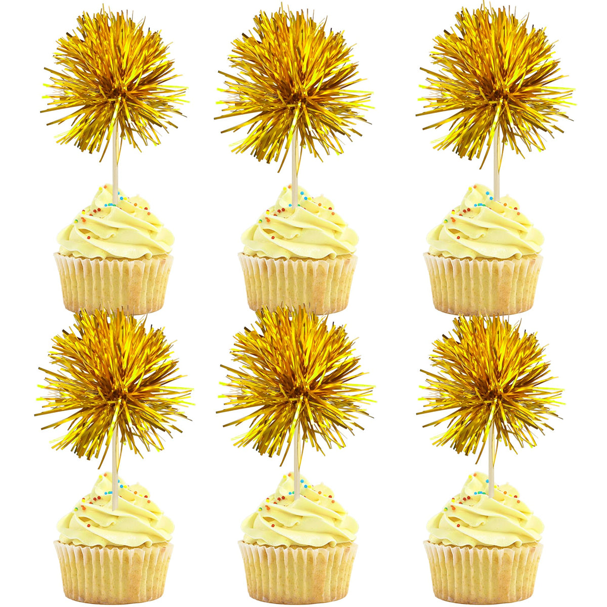 Gyufise 30Pcs Foil Firework Cupcake Toppers Sparkle Tinsel Cake Toppers Tinsel Drink Cake Decoration Cocktail Picks for Birthday Wedding Graduation Party Supplies Dark Blue