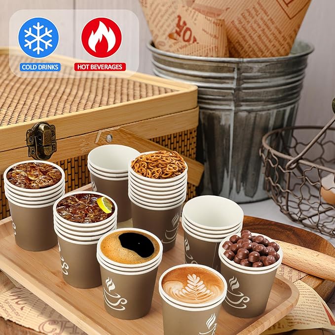 4 oz Paper Coffee Cups - 500 Pack Paper Espresso Cups, Disposable Coffee Cup, Small Paper Cup for Hot or Cold Beverage, Espresso, Capucino for Party, Picnic, Home, Office and Business (Brown)