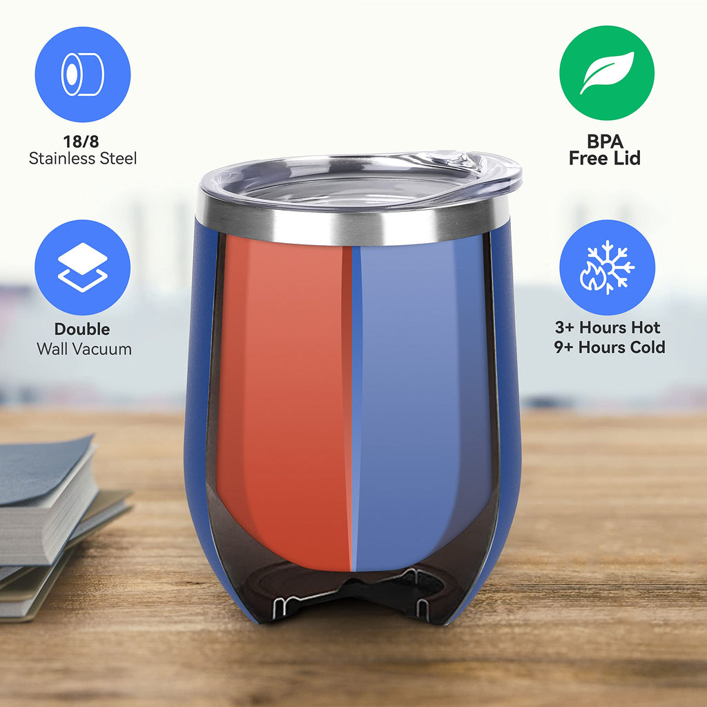 DOMICARE Stainless Steel Wine Tumbler Bulk with Lid, Personalized Insulated Tumblers Set, 12oz Travel Coffee Cups Pack of 16, Dark Blue