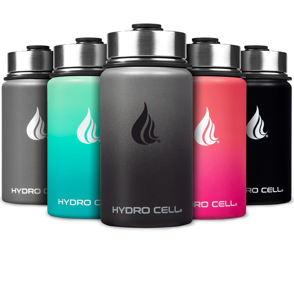 HYDRO CELL Stainless Steel Insulated Water Bottle with Straw - For Cold & Hot Drinks - Metal Vacuum Flask with Screw Cap and Modern Leakproof Sport Thermos for Adults (Graphite/Black 14oz)
