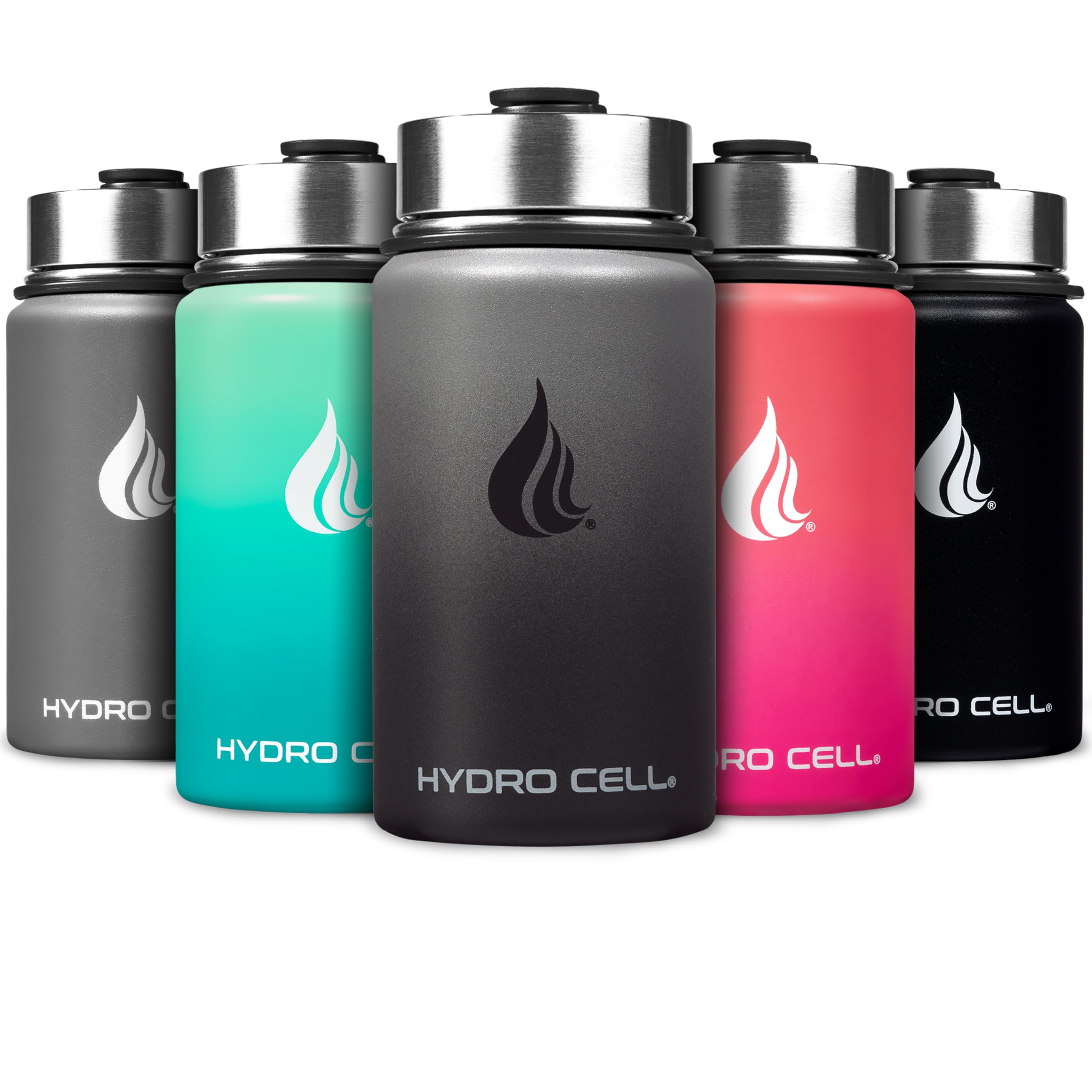 HYDRO CELL Stainless Steel Insulated Water Bottle with Straw - For Cold & Hot Drinks - Metal Vacuum Flask with Screw Cap and Modern Leakproof Sport Thermos for Adults (Graphite/Black 14oz)