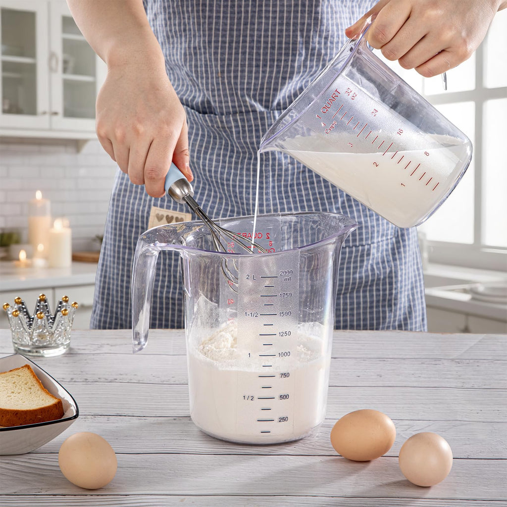 DaYammi Measuring Cups 5-Piece, Unbreakable Food-Grade Plastic Measuring Cup for Dishwasher, 1/2/4/8/16-Cup Nesting Liquid Measuring Cups for Prepping, Baking, Cooking, Readable Markings, Clear