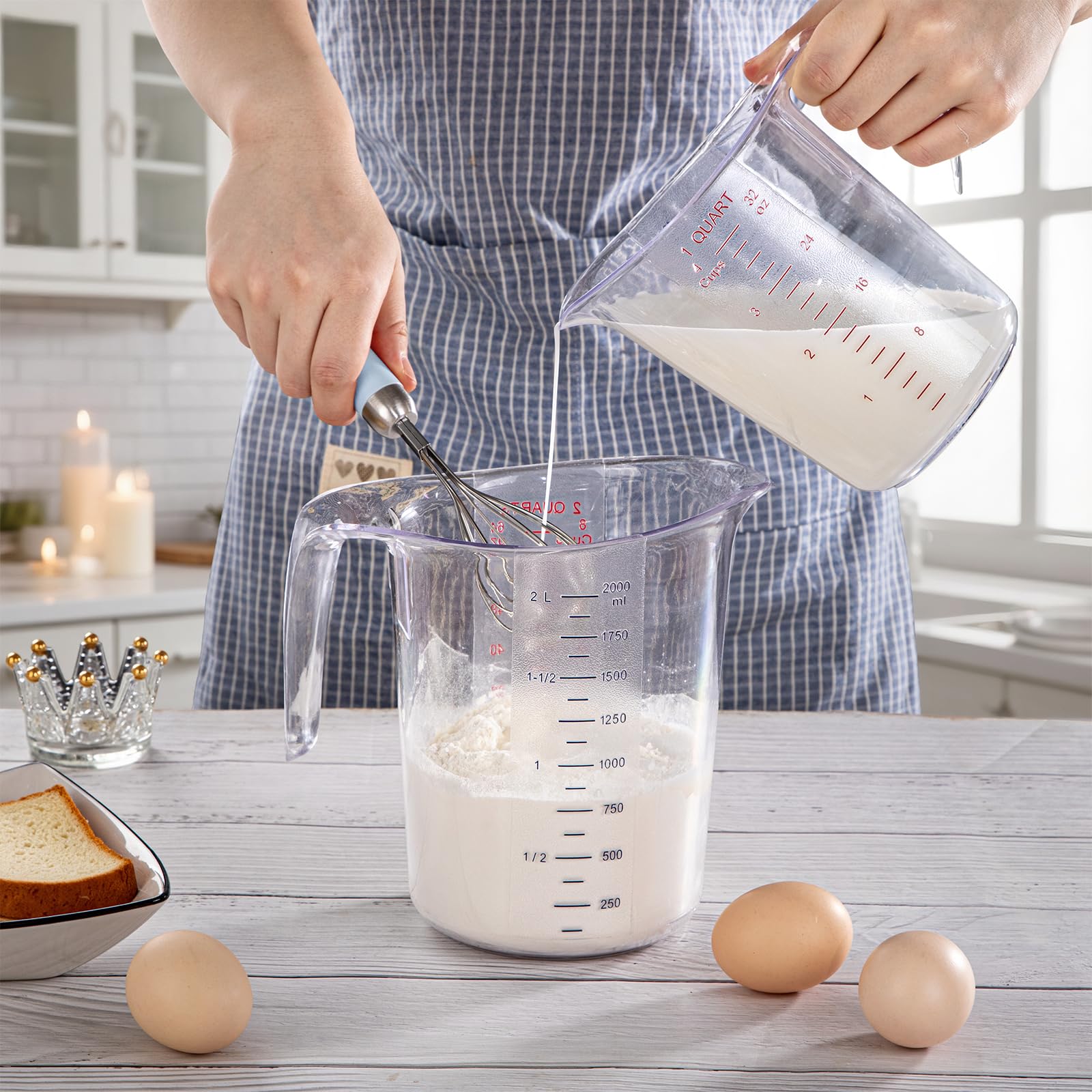 DaYammi Measuring Cups 5-Piece, Unbreakable Food-Grade Plastic Measuring Cup for Dishwasher, 1/2/4/8/16-Cup Nesting Liquid Measuring Cups for Prepping, Baking, Cooking, Readable Markings, Clear