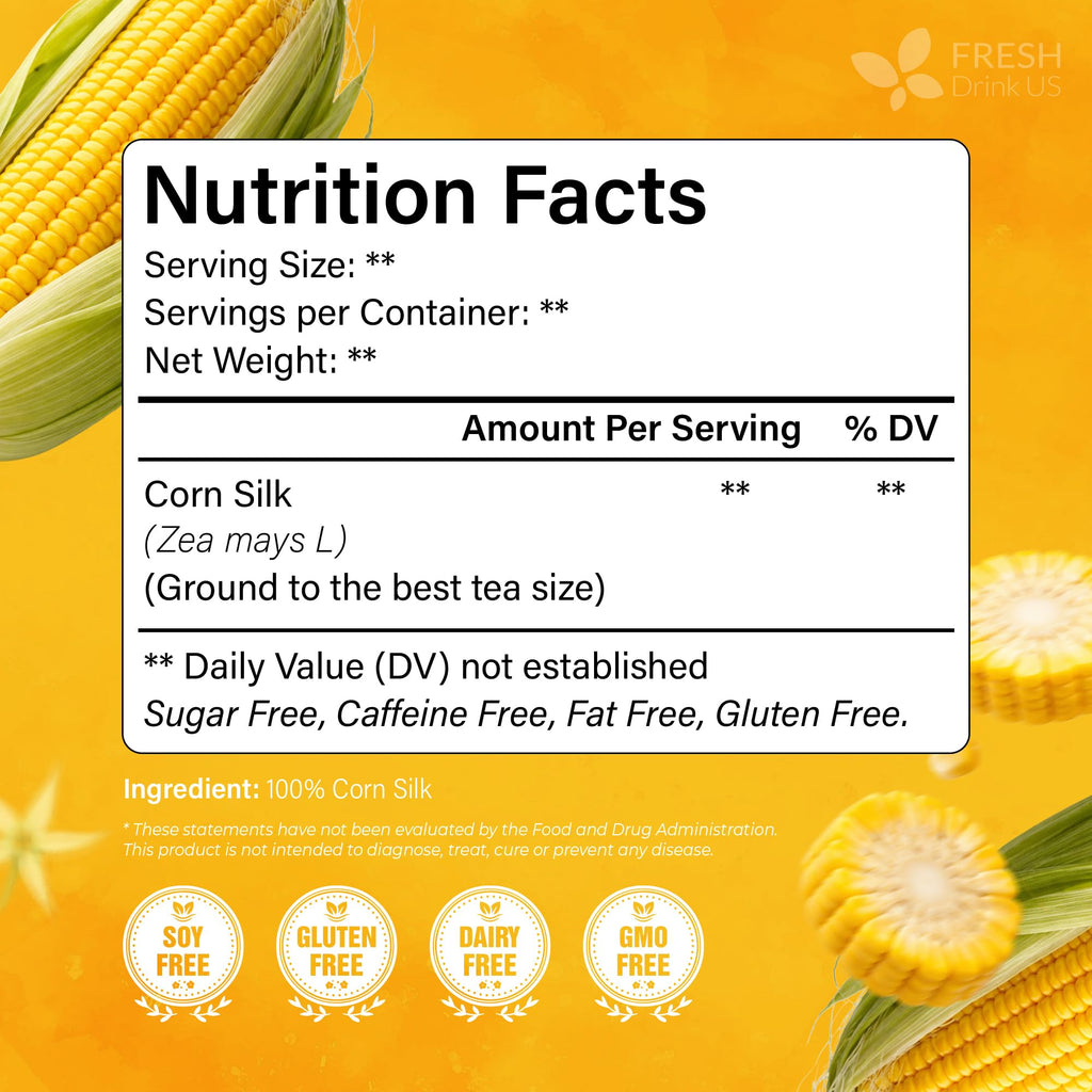 FreshDrinkUS, Premium 75 Tea Bags Corn Silk Tea, 100% Natural & Pure from Corn Silk. Corn Silk Herbal Tea. Clean Ingredients. Made with Natural Material Tea Bags. No Sugar, No Caffeine, Vegan.