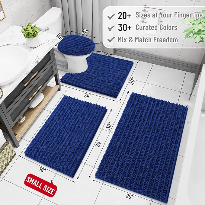 Arotive Luxury Chenille Bathroom Rug Mat, Extra Soft Thick Absorbent Shaggy Bath Rugs, Non-Slip Machine Wash Dry, Plush Bath Mats for Bathroom, Shower and Tub, 30x17, Royal Blue
