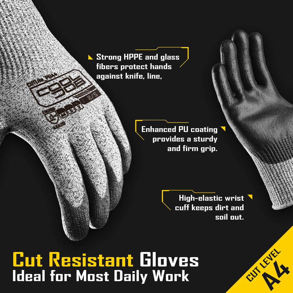 COOLJOB 120 Pairs A4 PU Cut Resistant Safety Work Gloves with Grip, L