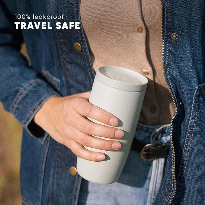 Simple Modern Travel Coffee Mug Tumbler with 360° Lid | Ceramic-Lined Insulated Stainless Steel Cold Brew Iced Coffee Cup Thermos | Gifts for Women Men Her Him | Voyager Signature | 12oz | Ice Gray
