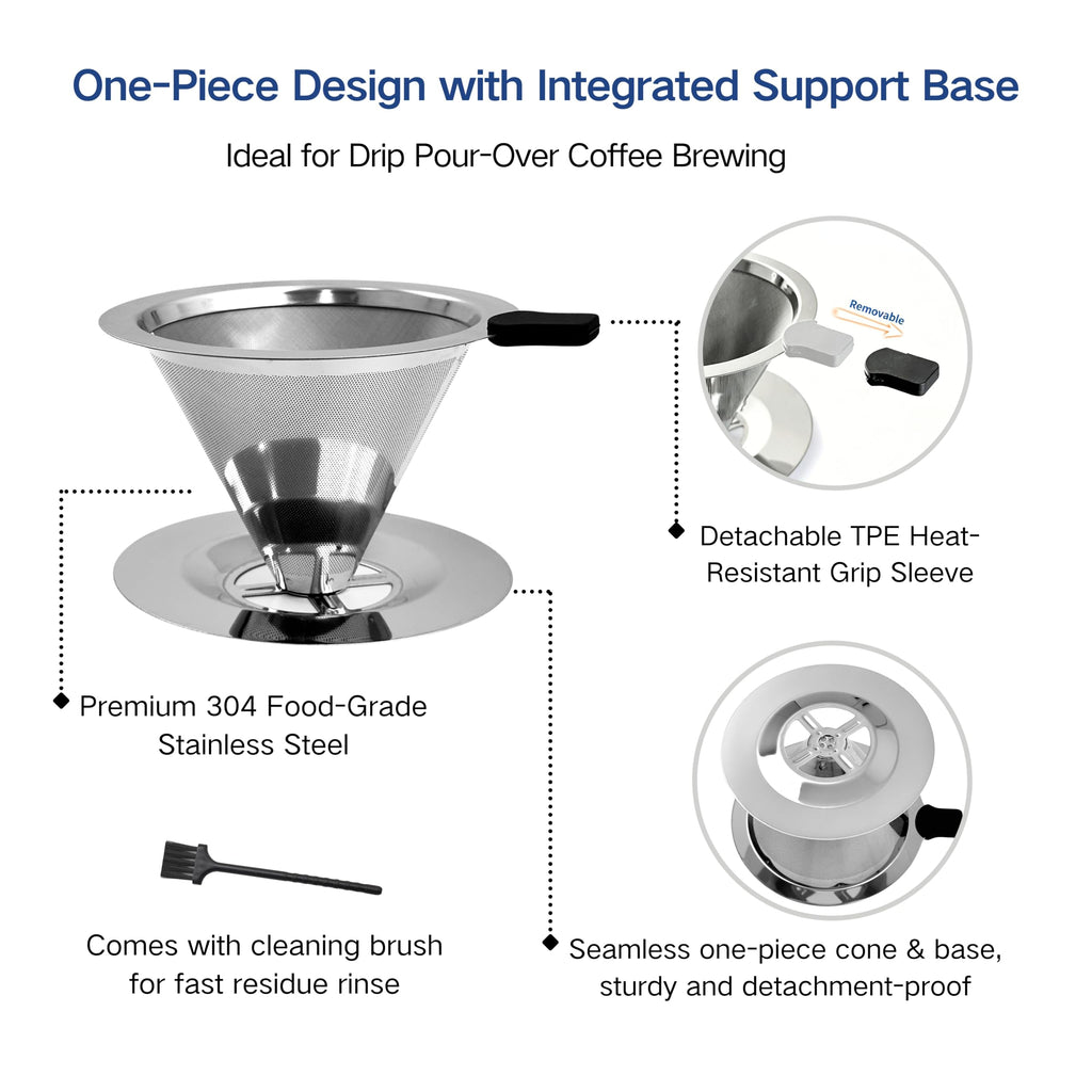 Tronmei 1-2 Cup Dual-Layer 304 Stainless Steel Pour Over Coffee Dripper