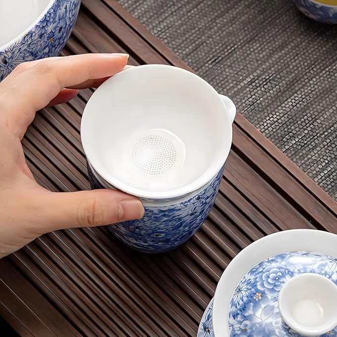 ICHAG Chinese Tea Set, Gongfu Tea Sets for Adults, Asian Gaiwan Teaset, 14-Piece Yangzhi Jade (羊脂玉茶具) with Suspended Gaiwan & Tea Pet, Portable Travel Teaset for Home, Outdoor, Office Gifts