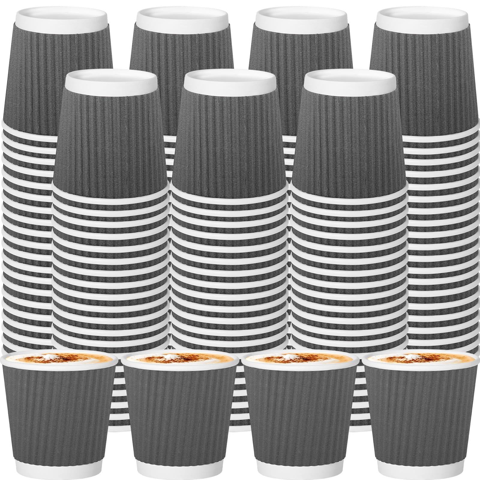 RXLWYUNLAE 120 Pack Paper Espresso Coffee Cups, 4 oz Disposable Coffee Cups,Corrugated Insulated Ripple Wall, Paper Ripple Cup for Coffee, Hot Chocolate and Hot Tea Drinks -Gray