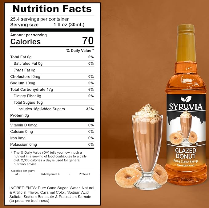 Syruvia Glazed Donut & Butterscotch Coffee Syrup - 25.4 fl oz Premium Coffee Flavoring Syrup. No Coloring, Kosher, and Gluten-Free. Perfect for Drinks, Sodas, Shakes, Desserts, & More.