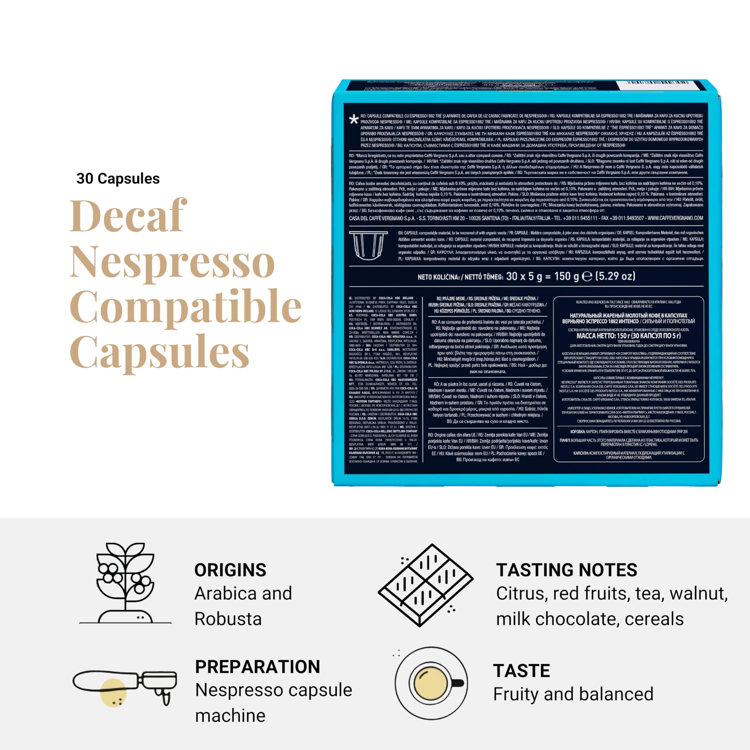 Caffe Vergnano Decaf Espresso Pods, Nespresso Original Compatible, 30 Ct