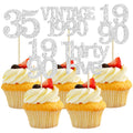Gyufise 24Pcs Happy 35th Birthday Cupcake Toppers Glitter Thirty Five 35 Fabulous Vintage 1990 Cupcake Picks for 30th Birthday Wedding Anniversary Party Cake Decorations Supplies Rose Gold