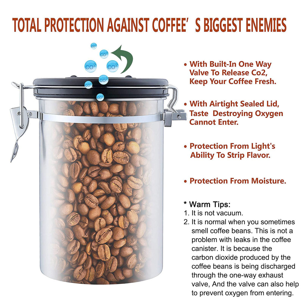 MAGICAFÉ Airtight Coffee Bean Container - Co2 Valve Coffee Bean Canister with Scoop for Ground Coffee Large Copper 21oz