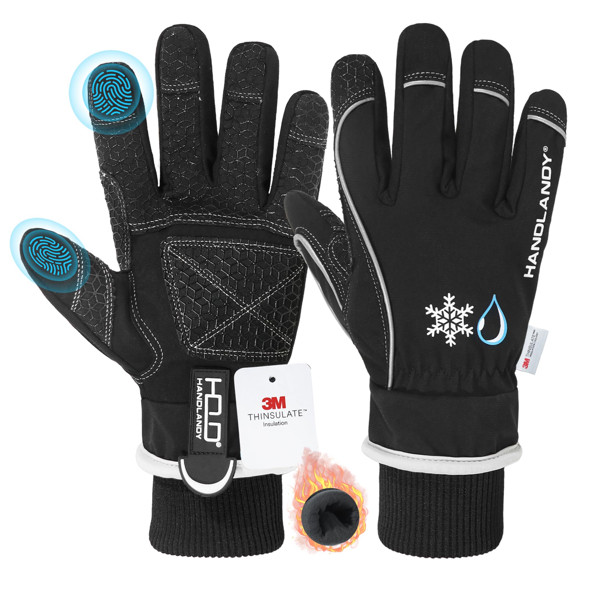 HANDLANDY Winter Work Gloves, 3M Thinsulate Waterproof Insulated Gloves, Warm Ski Glove for Shoveling Snow Outdoor, Gifts for Men Women