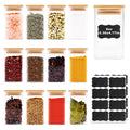 SHOWIN Glass Food Storage Jars Square 8oz, 12 Pack Glass Jars With Bamboo Lids, Kitchen Storage Containers For Spice, Candy, Cookie, Storage For Pantry Organizers