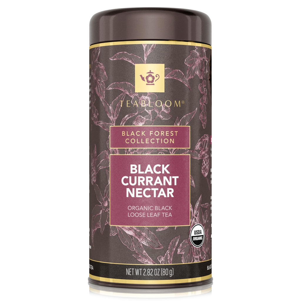 Teabloom Organic Black Tea, Black Currant Nectar Loose Leaf Tea, USDA Certified Organic, 2.82 Ounce Loose Leaf Tea Canister Makes 35-50 Cups