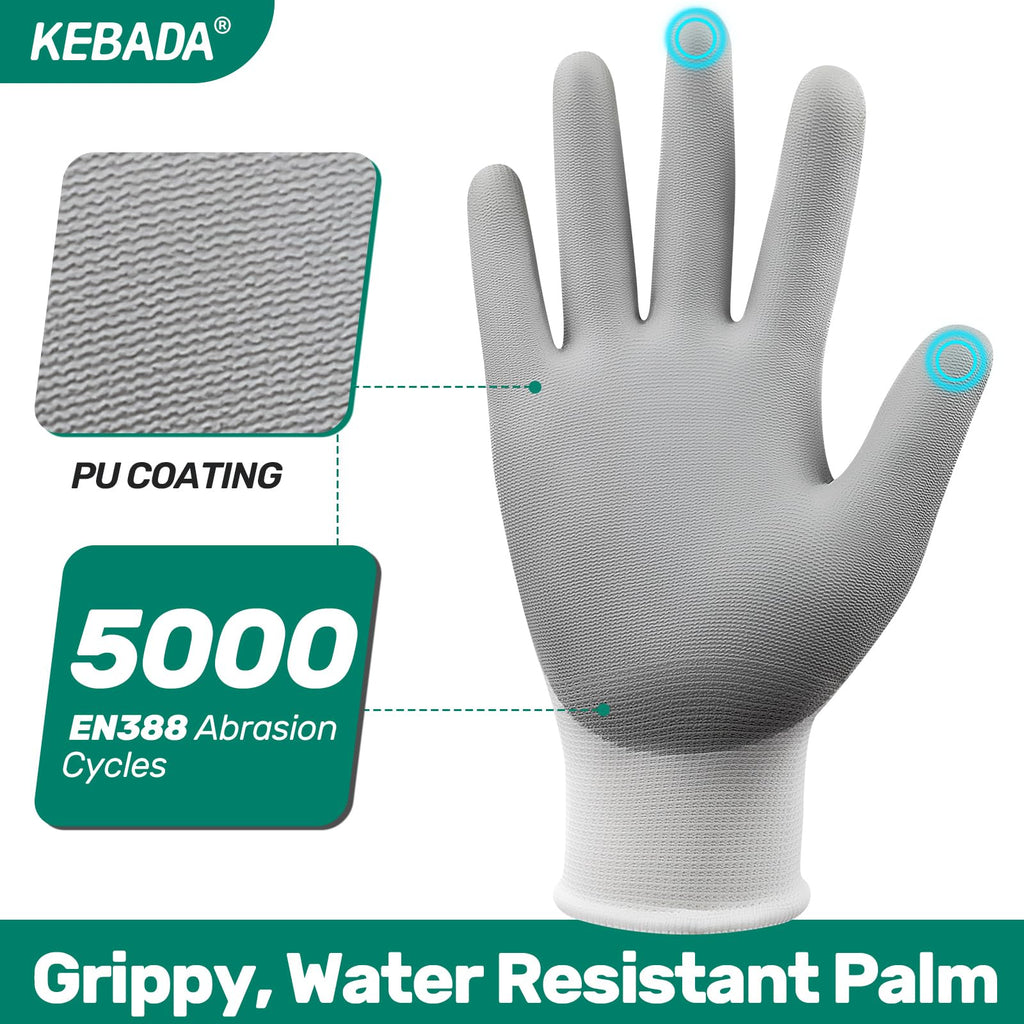 Kebada W1 Safety Work Gloves for Men & Women, Touchscreen, PU Coated