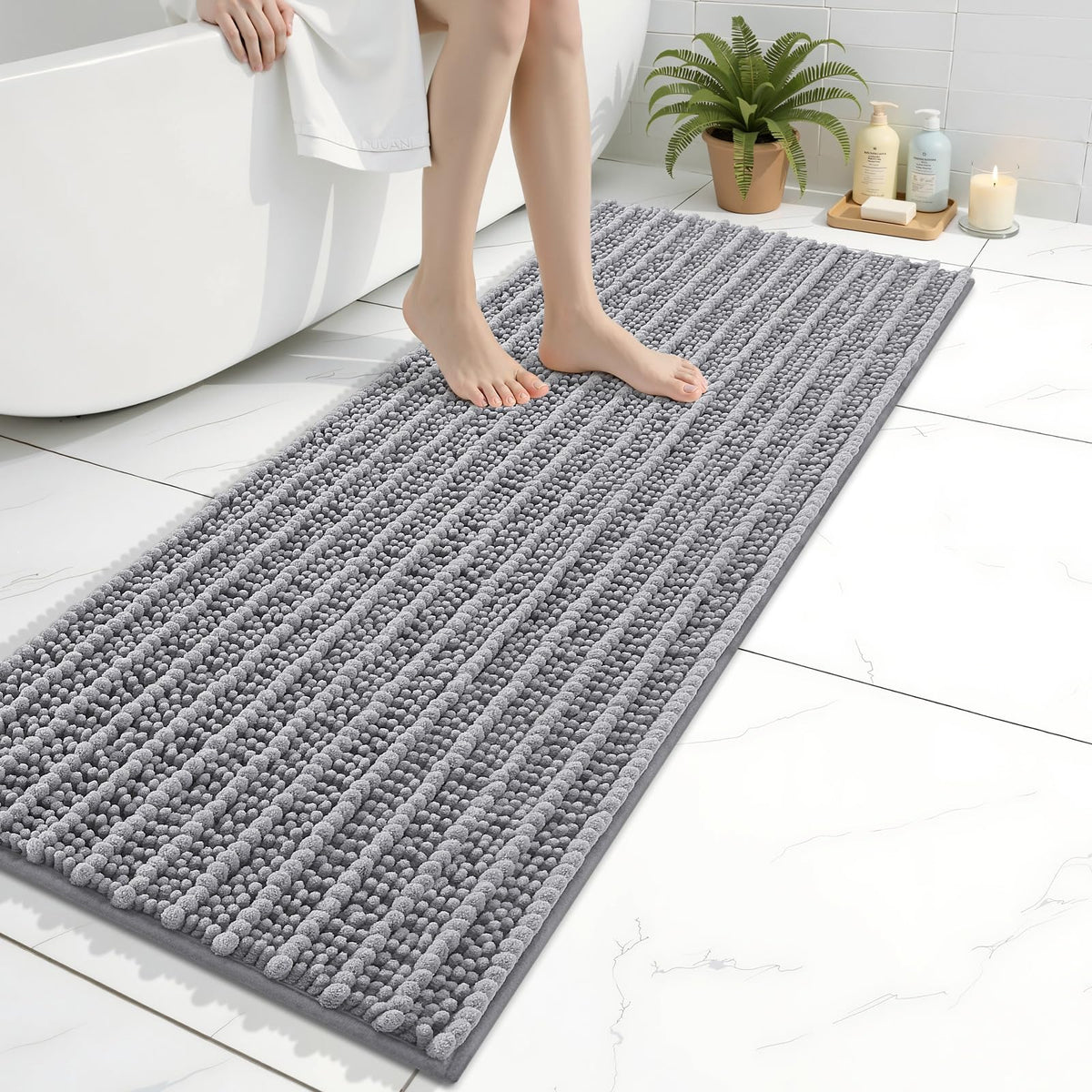 Arotive Bathroom Rugs Mat 47x17, Soft Absorbent Chenille Shaggy Bath Mat