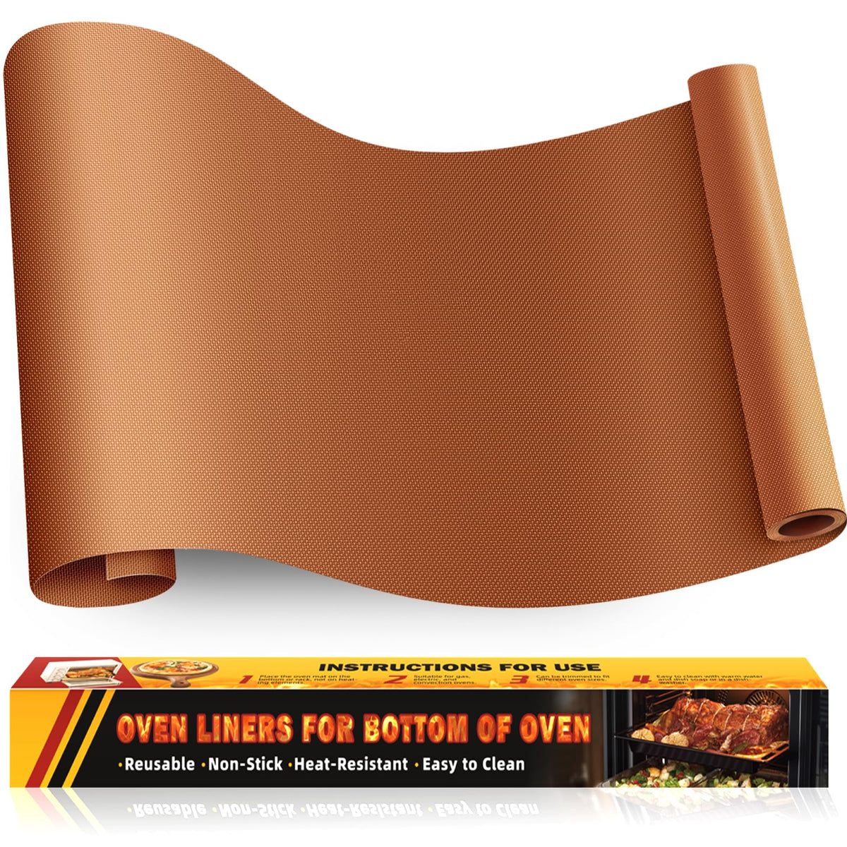 2 Pack Oven Liners for Bottom of Oven, 17"x25" Heavy Duty Non-Stick Oven Liner Mat, Reusable Heat Resistant Grill & Baking Mat, BPA/PFOA Free Roaster Liners, Fits Electric, Gas, Toaster Ovens (Copper)