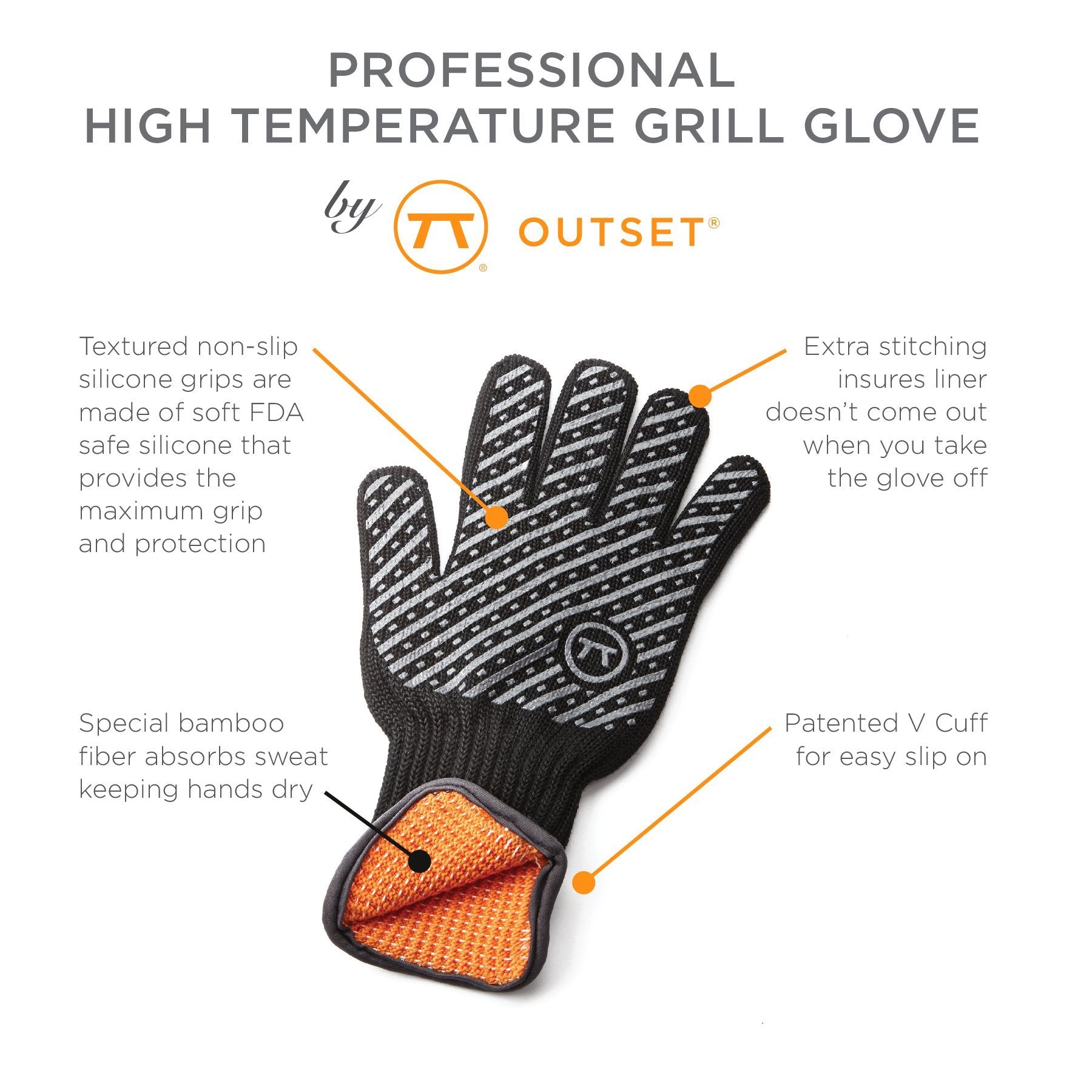 Outset 76441 Professional High Temperature Heat Deluxe Grill Glove, Large/X-Large, Black