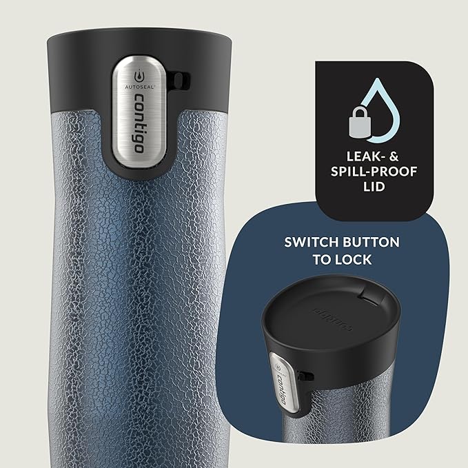Contigo® AUTOSEAL® West Loop Vacuum-Insulated Stainless Steel Travel Mug with Easy-Clean Lid, 16 oz, Crystal Blueberry