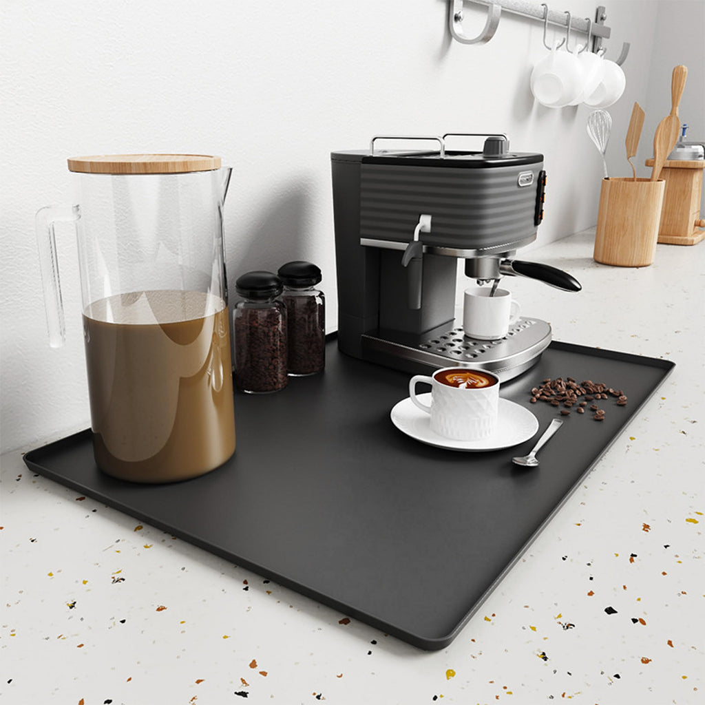 Silicone Coffee Mat, 24 x 16 Inch Non-Slip Heat Resistant, Large and Small Combination Bar Mat, Convex Edge Spill Resistant Design for Coffee Machines and Kitchen Countertops,Straight Stripe Black