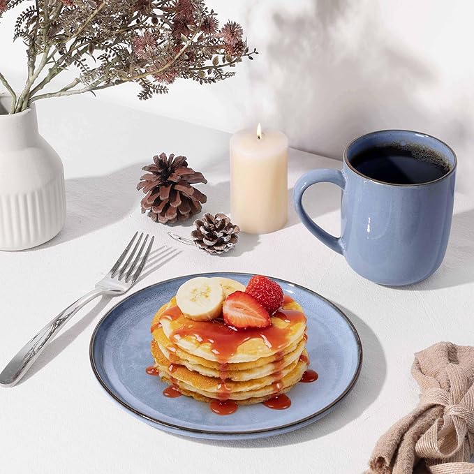Herogo 6-Piece Stoneware Dinner Plates Set, 7.9" Ceramic Round Dessert Plate Set, Small Handmade Double Reactive Glaze Dinnerware Plates for Kitchen, Microwave, Oven and Dishwasher Safe, Haze Blue