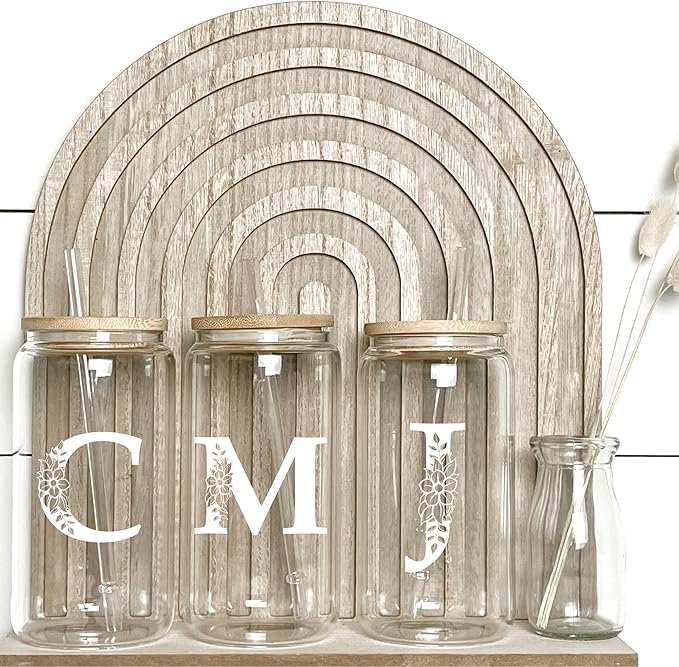 Personalized Gifts for Women, Monogrammed Glass Cups with Lids and Straws, Custom Tumbler, Cute Customized Mug, Aesthetic Stuff, Initial Iced Coffee Cup, Drinking Glasses, Birthday Teacher Gifts, W