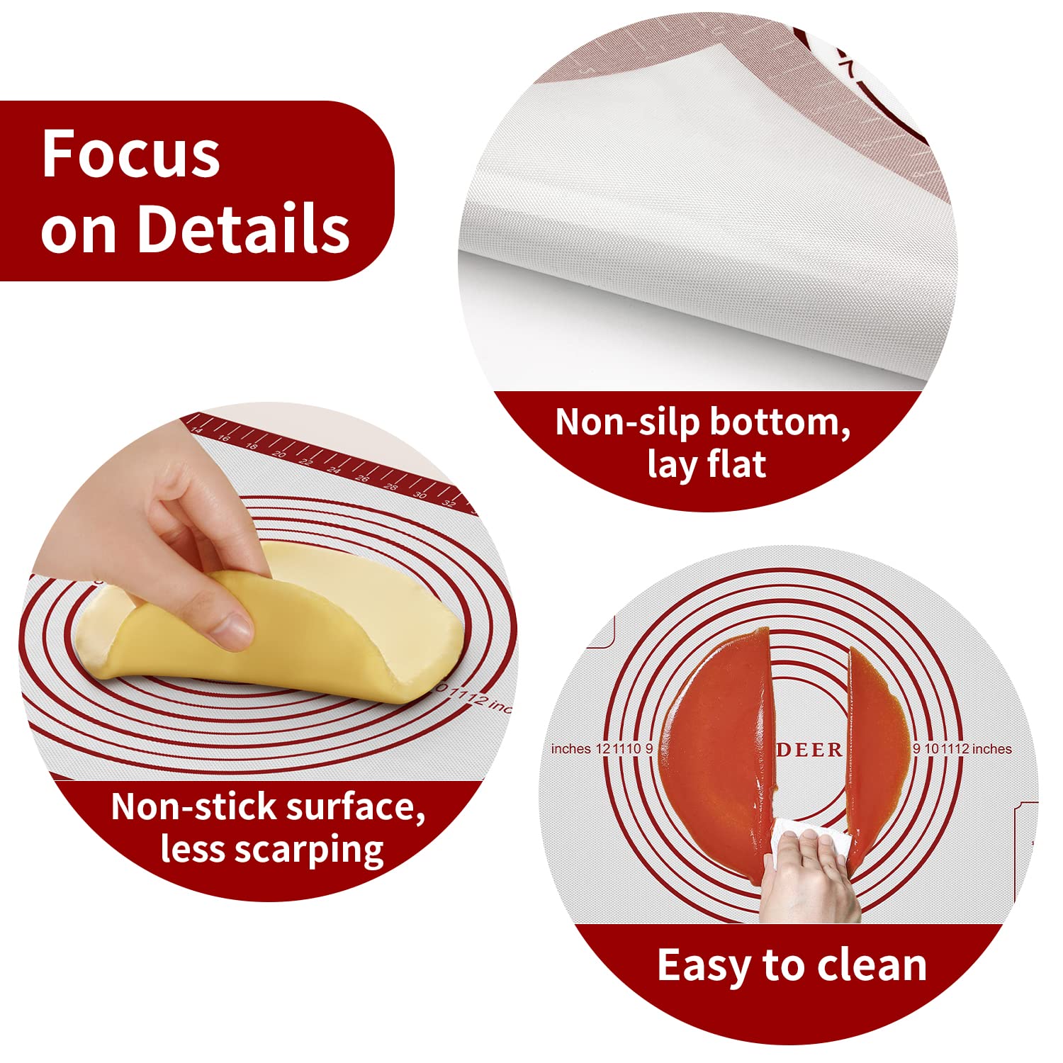 Non Stick Pastry Mat for Rolling Dough Fondant Pie Crust, Macaron Silicone Baking Mat for Mat Extra Large Silicone Mats for Baking Cookie Cakes Pizza Candy Bread
