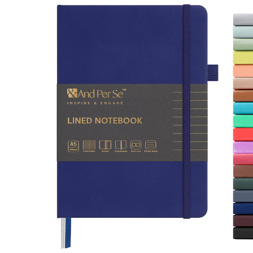 &And Per Se Lined Journal Notebook, 160 Pages, A5 5.7 x 8 inches College Ruled Thick Paper Notebook Journals for Writing, Hardcover Notebooks for Women Men Office School (1 Pack, Royal Blue)
