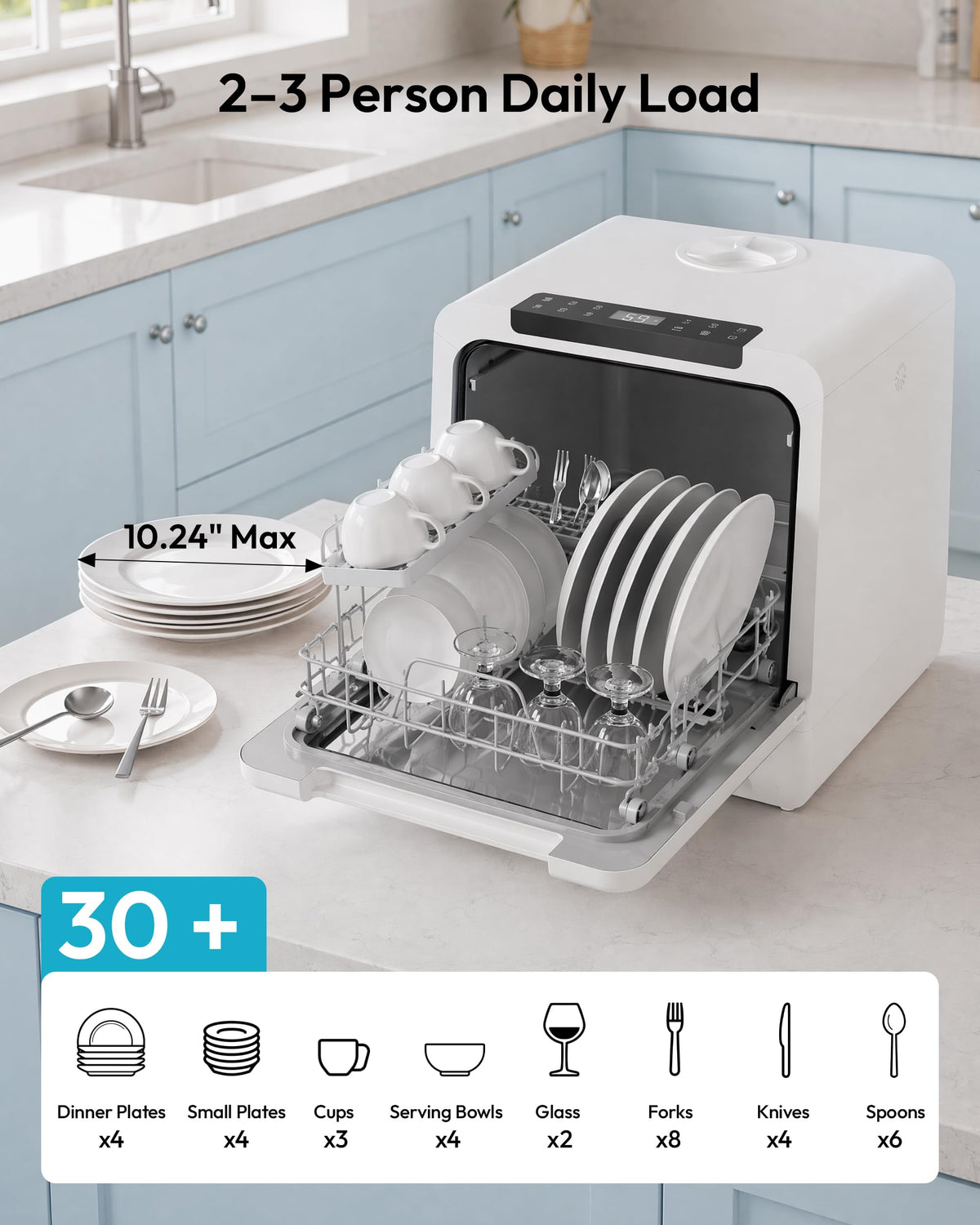 EUHOMY 8-Program Countertop Dishwasher with 5L Tank, 167°F, 40dB, No Hookup