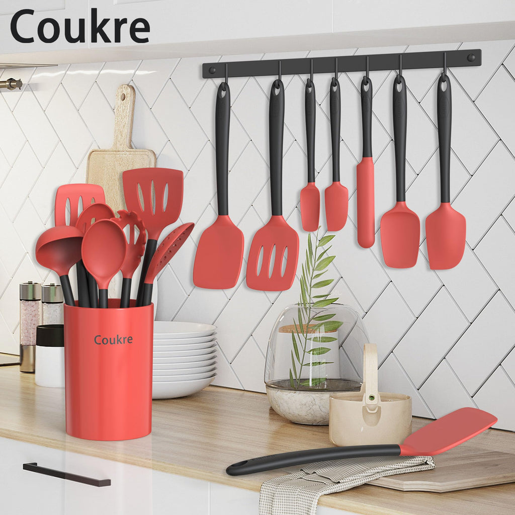 Coukre Silicone Kitchen Cooking Utensils Set, Heat Resistant, 14-Piece