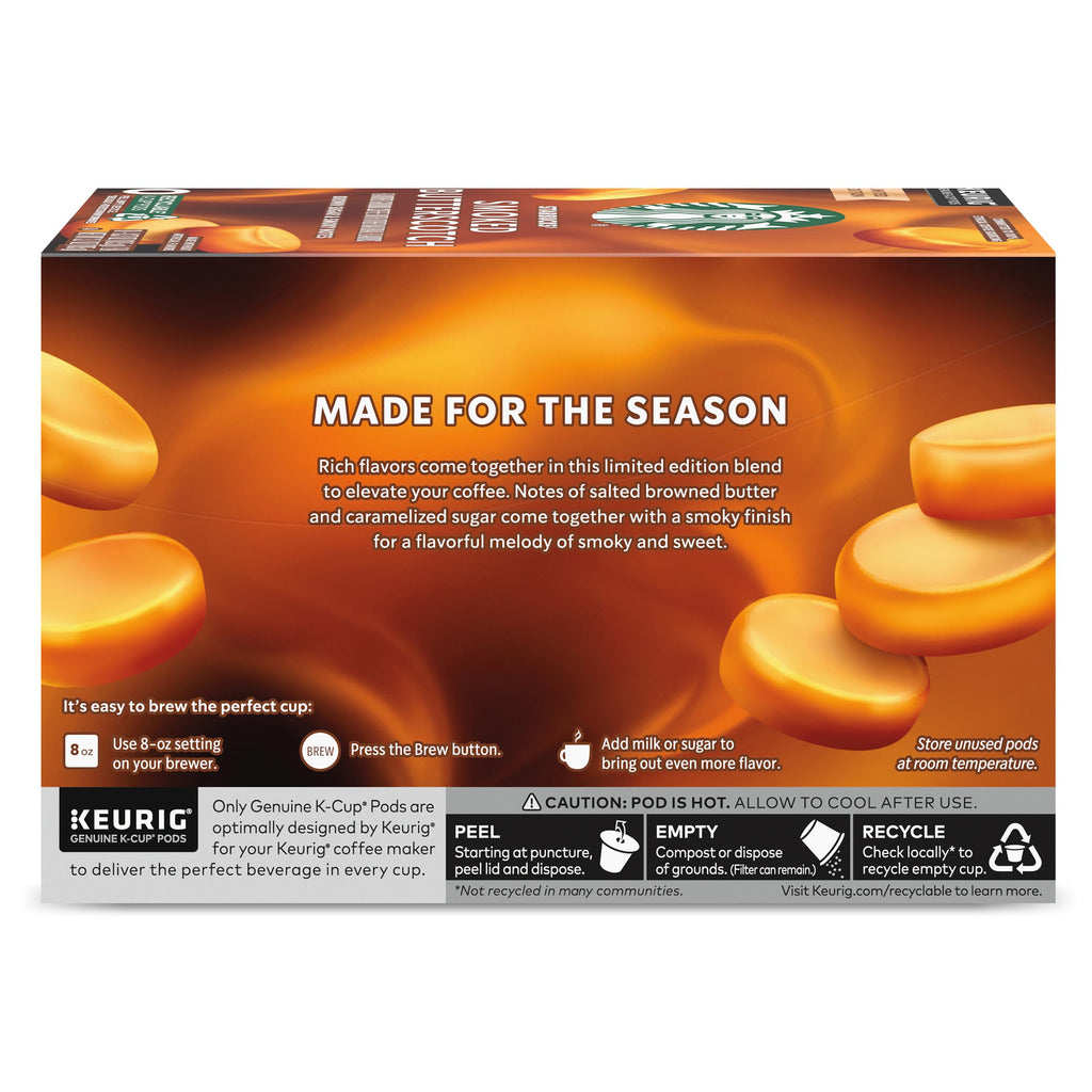 Starbucks K-Cup Coffee Pods, Smoked Butterscotch Flavored Coffee for Keurig Brewers, 100% Arabica, Limited Edition, 1 Box (10 Pods)