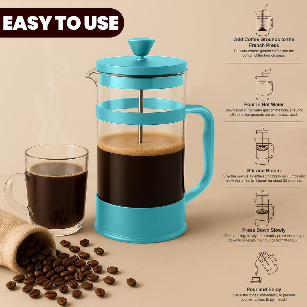 Utopia Kitchen Borosilicate Glass French Press Coffee Maker 34 Oz, Aqua